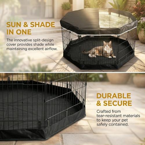 PJYuCien Dog Playpen with Top Cover and Bottom Pad - Metal Foldable Exercise Pen, 8 Panels 36 H x 24 W Indoor Outdoor Pet Fence Puppy Crate Kennel, Black