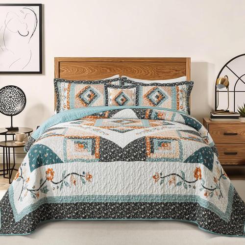 BEDIFANY Cotton Quilts Queen Size Sets - Lightweight Bedspreads Queen Size - Lightweight Garden Style Queen Quilt Bedding Sets for Bed Decorations for All Seasons, 3 Pieces