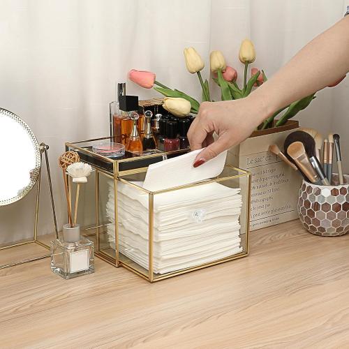 Sumnacon Disposable Face Towel Holder Glass Facial Towel Holder with Drawer