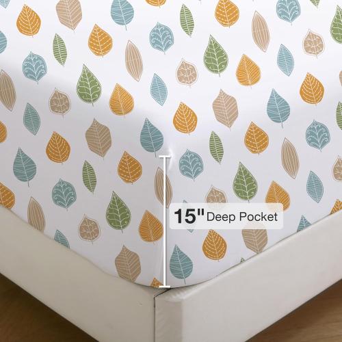 Viviland Floral Twin Sheet Set - 3 Piece Vintage Leaves Patterned Bed Sheets - Soft, Breathable Microfiber Boho Sheets with Deep Pocket, Non-Slip Fitted Sheets & Pillowcases