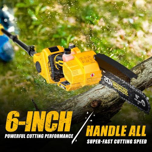 Size 14.2Ft Color yellow 2-in-1 Cordless 6 Inch Pole Saw & Mini Chainsaw, 20V MAX* 3.0 Ah Battery Powered Chain Saw, Brushless Motor, Lightweight (7.1 lbs), 14.2 FT Max Reach Pole Saw for Tree Trimming, Wood Cutting