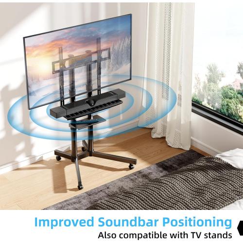 Soundbar Mount with Adjustable Height, Sound bar Mount up to 22 lbs, Soundbar Mount Under TV or Above TV, Soundbar tv Mount Bracket with Detachable Long Extension Plates,No-Slip Base Holder (BLACK)
