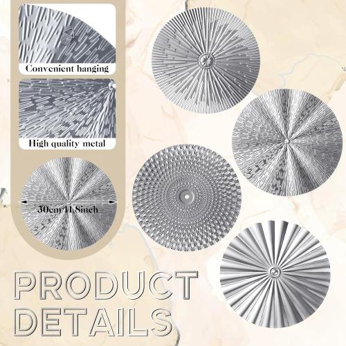 Hicarer 4 Pcs 12 Inch Silver Metal Wall Art Decor Modern Sunburst Decor