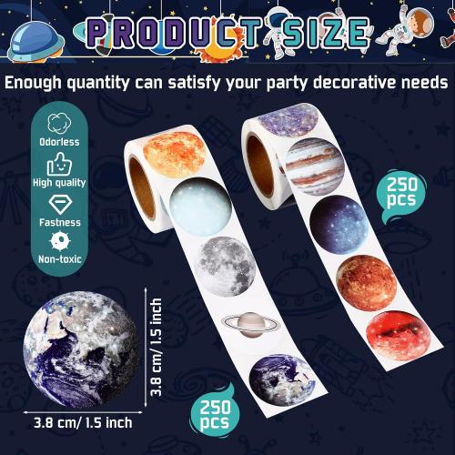 Lincia 500 Pcs Solar System Stickers Bulk Educational Planets Roll Space Stickers for Kids Science Classroom Space Theme Birthday Decorations Party Favors, 10 Styles