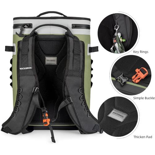 ROCKBROS Backpack Cooler Leak-Proof Soft Sided Cooler Waterproof Insulated Backpack Cooler Bag 36 Can Soft Cooler for Camping Fishing Party Outdoor Adventure Picnic