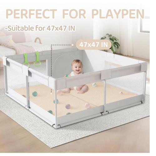 Beige Bella’s Friends Foldable Baby Play Mat for Floor, 47x47 Vegan Leather Playpen Mat, 1.5 Extra Thick Foam, Non-Toxic, Wipe-Clean, Travel-Ready, Non-Slip Crawling Mat for Kids Toddlers&Infants, Beige