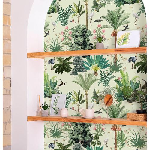 VEELIKE Vintage Tropical Peel and Stick Wallpaper Green Forest Tree Wallpaper for Nursery Bathroom Bedroom  Green Floral Contact Paper Self Adhesive Removable Botanical Wall Paper