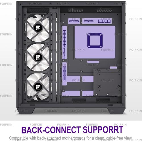FOIFKIN F600 PC Case - Pre-Installed 7 PWM ARGB Fan, ATX Mid-Tower Gaming PC Case, 270° Panoramic Glass with Type-C, FOIFKIN (Black, F600)