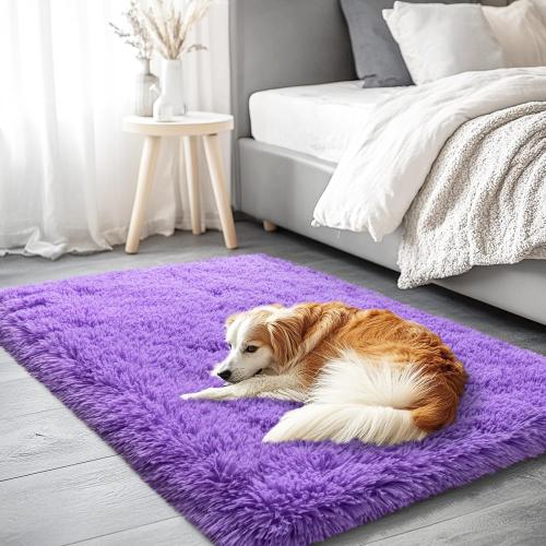 Purple Area Rug for Bedroom, Small 2x3 Rugs for Living Room Nursery Kids Room Dorm Home Decor Aesthetic, Fluffy Shaggy Rug with 4 Anti-Slip Carpet Tapes