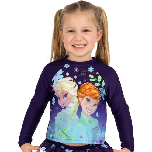 Disney Swimsuit, Long Sleeve Girls Bathing Suit, Elsa and Anna Girls Swimsuit, Kids Bathing Suit - Size 8