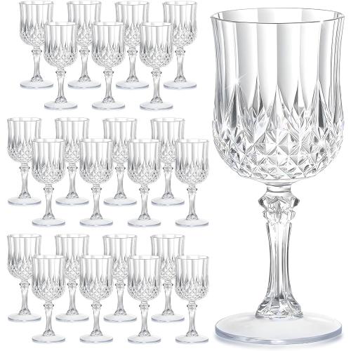 7OZ Plastic Wine Glasses, Reusable Vintage Goblets Unbreakable Drinking Glasses Crystal Water Cups Champagne for Wedding, Parties (24, Clear)