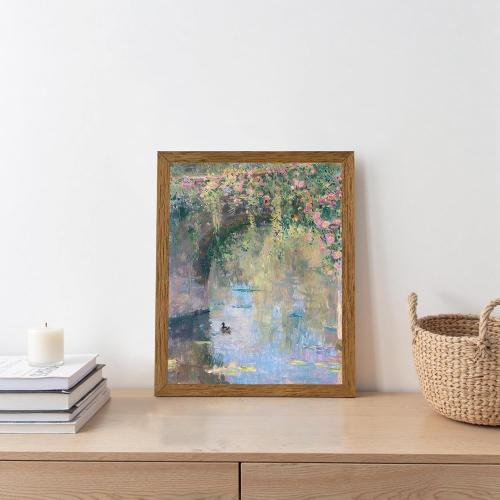 Wojuin Monet Impressionist Flower Arch Framed Canvas Wall Art 8x10 inches