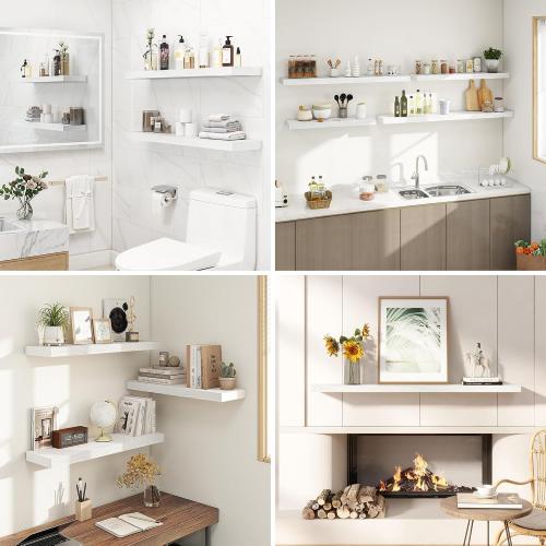 Dreamland 32 Inches Floating Shelves for Wall, 9.3 Deep Long Floating Shelves Set of 2, Large Display & Storage Shelf, Wall Shelf for Bathroom Bedroom Living Room Kitchen Office, White
