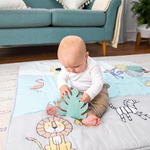 aden   anais Baby Bonding Playmat – Reversible 45” x 45” Cotton Muslin Infant Mat – Foldable Play & Tummy Time Cushion – Sensory Development Toys – Machine Washable - Non Toxic, PVC Free