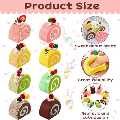 Civaner 8 Pieces Realistic Artificial Simulation Cake Dessert Mixed Fake Food for Display Kitchen Decoration Photography Props, 4 Colors