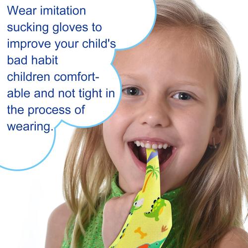 Janmercy 16 Pcs Thumb Sucking Stop for Kids Chewy Gloves Stop Breathable Thumb Guard for Nail Biting Gloves Cute Finger Sucking Stopper for Kids, 8 Style, 2 Finger(3-6 Years)