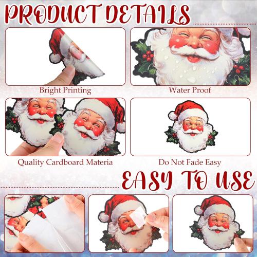 60 Pcs Christmas Santa Claus Face Cutouts Decorations, 3.8 Inch Vintage Claus Paper Cut Outs Accent for Xmas Holiday Party Wall Window Home Decor Bulletin Board Decorations Classroom Crafts