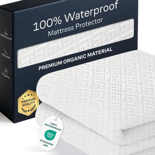 100% Waterproof k Mattress Protector - 360 Pad Protection Against Spills, Stains & Accidents for Parents & Pet Owners - Noiseless & Cooling Viscose Made from Bamboo (White)