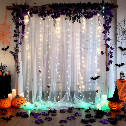 10x10ft White Tulle Backdrop Curtain with Lights String for Parites, Sheer Photo Backdrop Drapes with Lights for Wedding Ceremony Reception Baby Shower Bridal Shower Birthday Party