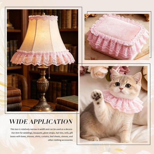 Lace Trim Ribbon, Ruffle Ribbon, 12-Yard Pink Lace Ribbon,2.0 Inch Width Pinks Laces Trims, Delicate Floral Pattern Ribbons for Crafts Sewing and Dress Applique Decorations, Pink