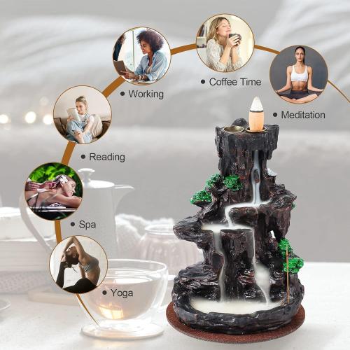 SPACEKEEPER Incense Burner, Backflow Incense Holder 2 Sides Waterfall Incense Burnier with 120 Backflow Incense Cones, 30 Incense Sticks, Aromatcherapy Ornamen for Home