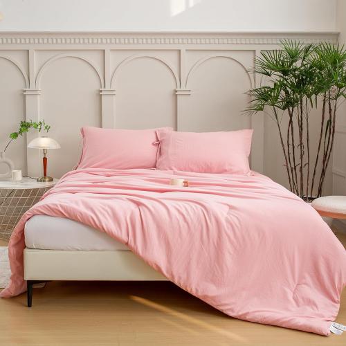 Blush Light Pink Comforter Set Queen, Super Soft Washed Polycotton Fabric, Cozy Comfy Down Alternative Bedding Blanket Comforter Set and Pillowcase Lightweight but Warm for Women All Seasons