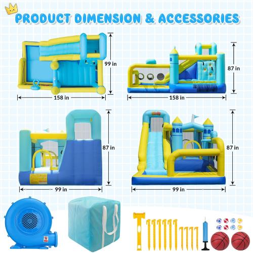 Bounce House, 8-in-1 Gameplay Mode Inflatable Bounce House for Kids, Sturdy and Durable Bouncy House with Blower, Family Backyard Bouncy Castle with Slide for Indoor Outdoor