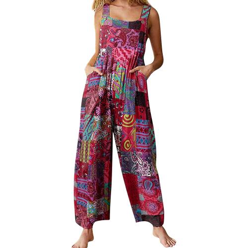 SIZE LARGE UANEO Overalls for Women Loose Fit Summer Wide Leg Jumpsuits Floral Boho Clothes