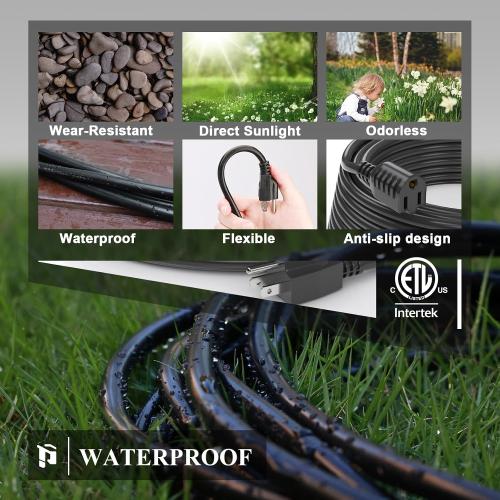 PLUGTUL Outdoor Extension Cord 25 FT | 16/3 Gauge Black Heavy Duty 3 Prong Extension Cord, 13A 1625W SJTW, ETL Listed, Great for Garden and Home
