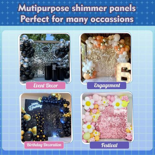 Qcity Silver Shimmer Wall Backdrop 36PCS, Black Back Not See-Through Design, Square Sequin Glitter Backdrop Panel, Perfect for Outdoor Events, Birthdays, Wedding and Party Decoration