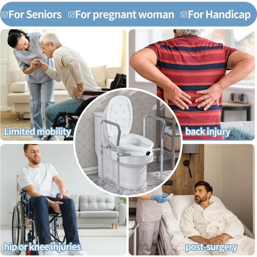Raised Toilet Seat with Handles,Elevated Toilet Seat Riser for Seniors, Toilet Lift Seat Riser Adjustable Height& Width,for Elderly,Pregnant and Handicap
