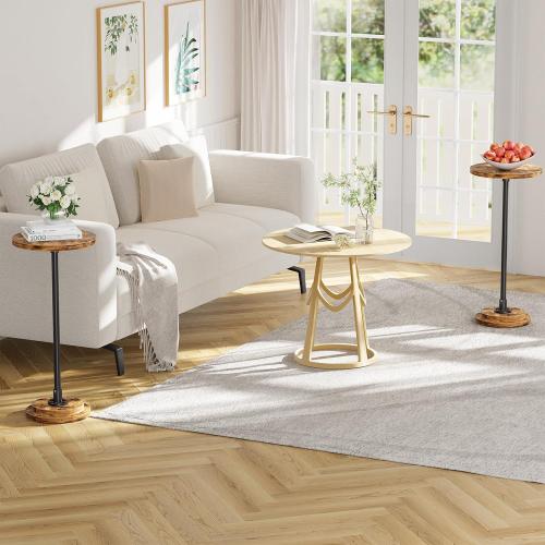 Simple Trending Small Side Table, Round Drink Table, Sofa End Table for Living Room, Coffee Tables for Bedroom, Rustic Brown