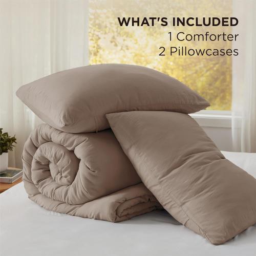 Bedsure King Comforter Set, Brown Soft Prewashed Bedding for All Seasons, 3 Pieces GentleSoft™ Bed Set, 1 Lightweight Comforter (104x90) and 2 Pillowcases (20x36)