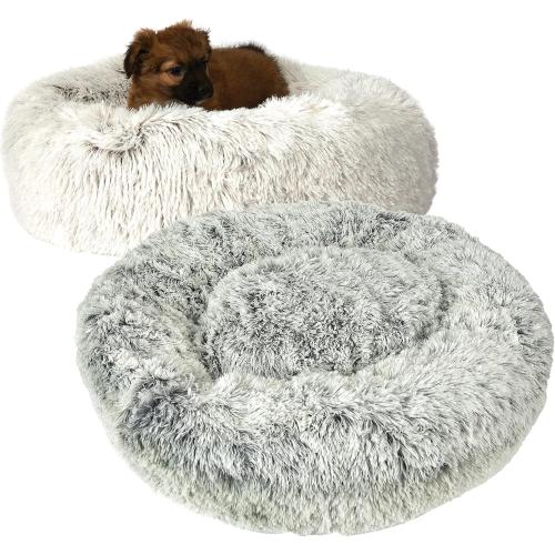 Dog and Cat Bed Super Plush Cuddler Round Soft Comfortably Stuffed Choose Size and Color (Medium/Large - Cream)