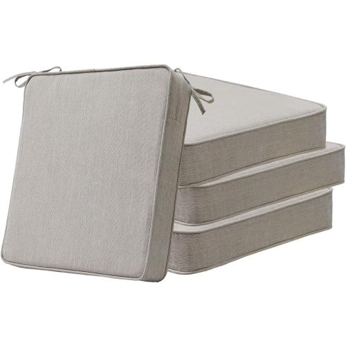 Unimatta Sunbrella Square Corner Seat Cushions, 18.5 x 16 x 3, Set of 4, Indoor Outdoor Water Repellent Universal Chair Pads with Ties for Patio Furniture, Garden Dining Chairs, Specrtum Pebble
