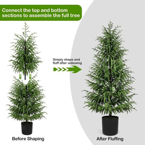 Norfolk Pine Christmas Tree Real Touch Faux Holiday Tree with Pot, Realistic Indoor Outdoor Decoration for Entryway, Living Room, Office, Apartment (5FT- 2Pack)