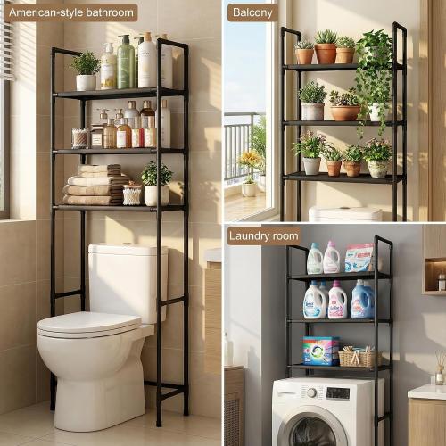 Renyqatt Over the Toilet Storage, 3-Tier Bathroom Organizer, Freestanding Above Toilet Shelf with Adjustable Feet, Space Saving, Easy Assembly, Carbon Steel Shelf, 61 H, Black
