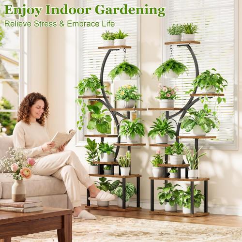 BACEKOLL Plant Stand Indoor with Grow Light - 2 Pack Tall Indoor Plant Shelf, 62 Corner Plant Holder, 8 Tiered Large S-Shape Flower Multiple Display Shelf for Home, Office