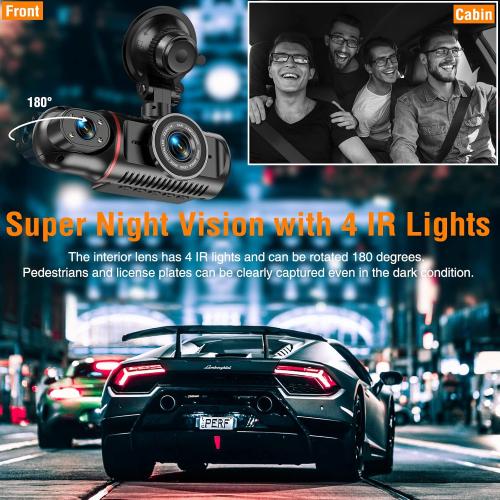 Dash Cam Front and Inside, FHD Dashcams for Cars with 64GB Card Dash Camera for Cars, 1080P Front Dash Cam 1080P Inside Dashcam for Car Dash Camera with IR Night Vision Loop Recording