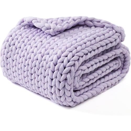 Color lavender YnM Chunky Throw Blanket, Medium-Weight, Hand Knitted, Skin Friendly, Ventilated and Breathable, Machine Washable, Home Décor Piece for Couch, Sofa and Bed (Iris Lavender)