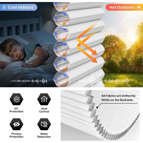 LazBlinds Cordless Cellular Shades for French Doors, No Drill French Door Blinds for Privacy, Blackout Light Blocking Honeycomb Shades for Sliding Doors Front Door Patio, 1 Pack, 26 W x 78 H, White