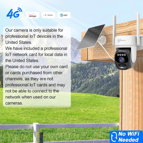4G LTE Solar Cellular Security Camera, U.S. Local SIM&SD Card Included, No WiFi Needed, 2K Live Video, 360° Full View, Color Night Vision, PIR Motion Sensor, Flashlight&Siren Alerts