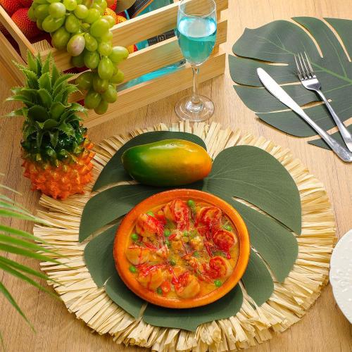 36pcs Luau Placemats and Palm Placemat, Round Luau Fringe Place Mats Tropical Palm Leaf Place Mats Bulk Summer Hawaiian Plate Chargers Table Placemats Tropical Party Supplies‼️Missing Hawaiian Plate Chargers Table Placemats Tropical Party Supplies‼️