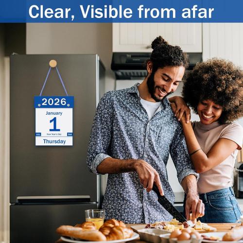 2026 Daily Wall Calendar, Page per Day with Large Print Dates, 365 Day Tear off Wall Calendar for Seniors Gift Home Office School Dorms, 8.5 x 6, Tear Away Calendars with Hanging String, Blue