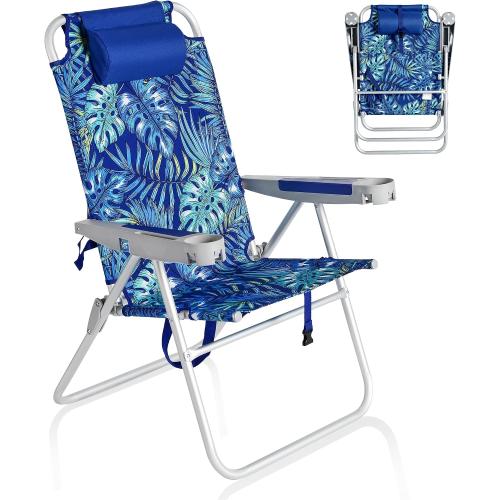 SUNNYFEEL Oversized Tall Folding Beach Chair Lightweight, 17 Portable Sand Chair for Adults Heavy Duty 300 LBS with Cup Holders, Foldable High Camping Lawn Chairs for Camp/Outdoor/Picnic/Sports
