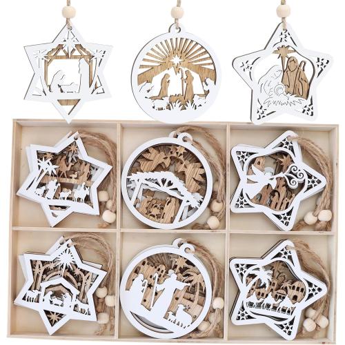 18Pcs Nativity Christmas Tree Ornaments Set, Wooden Nativity Scene Ornament, Religious Gift for Christian Family Christmas Decoration