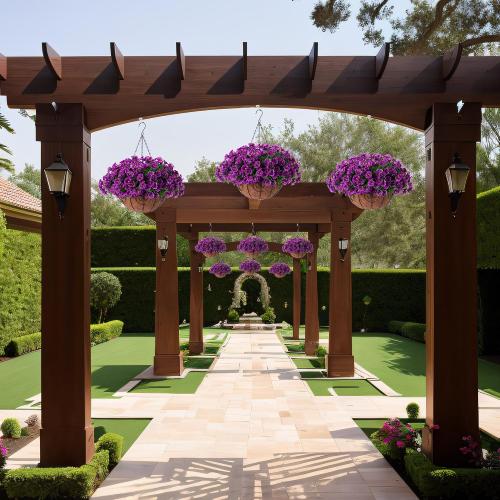 Artificial Hanging Flower Plants with Basket for Spring Summer Outdoor Decoration, Faux Petunias Flowers Fake Morning Glory Planter for Outside Patio Garden Porch Balcony Yard Spring Decor(Lotus) ‼️used ‼️