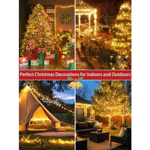 2-Pack 66FT 200 LED Christmas Lights, 13 Modes Extendable Christmas Tree Lights with Timer & Memory, Waterproof Twinkle Fairy Lights Green Wire Outdoor String Lights Indoor for Xmas Tree (Warm White)