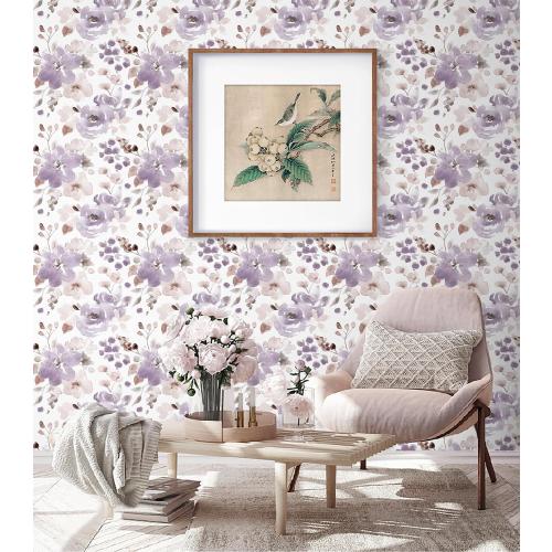 Toduso Peel and Stick Wallpaper Floral Wallpaper Purple/White Watercolor Contact Paper Self Adhesive Removable Wall Paper Shelves Liners Decorative Vinyl Roll 17.3''x196.8''