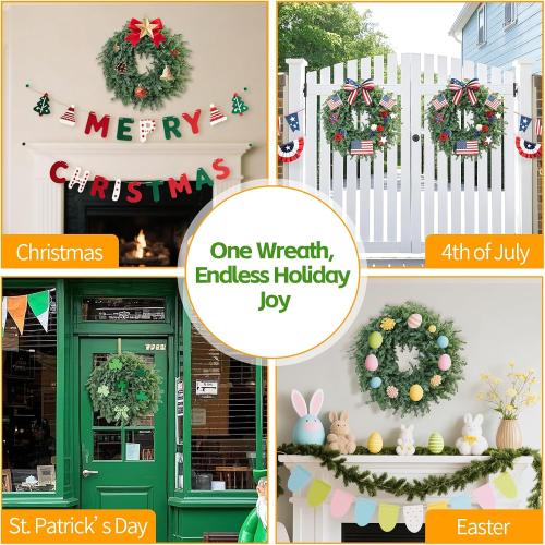 Outdoor Christmas Wreath – 24 Inch Artificial Cedar Wreath with Full Norfolk Pine Green Tips, Lush Wreath for Front Door, Walls, Windows, Porch, Farmhouse, Indoor Outdoor Holiday Decor